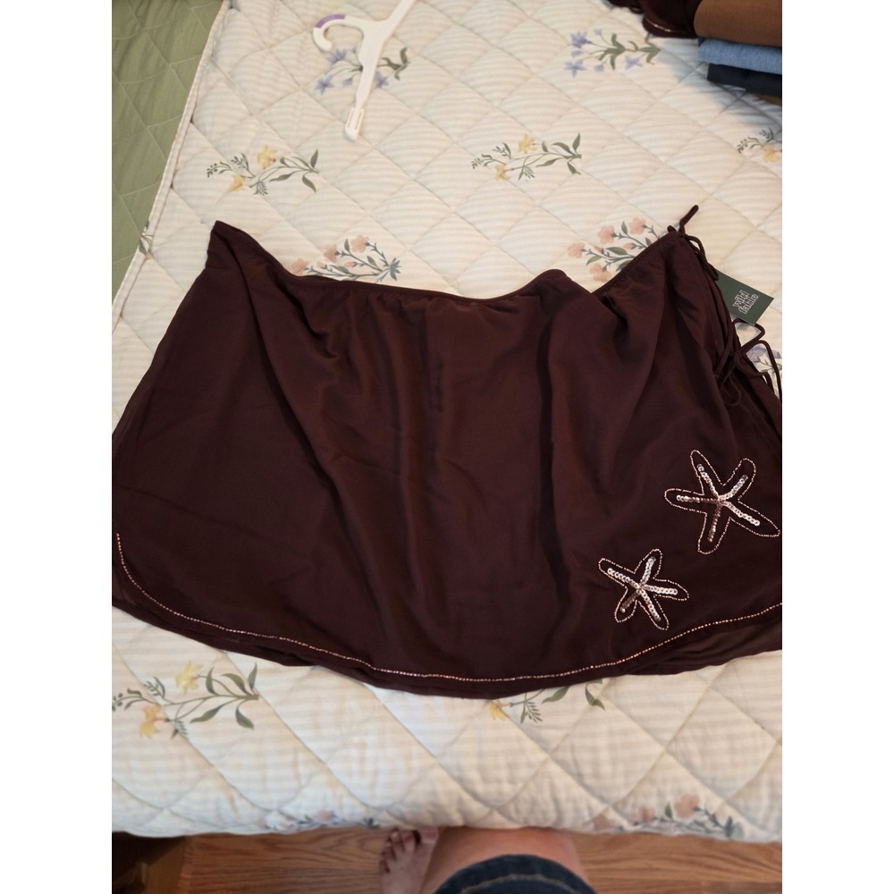 NWT Womens Wild Fable Pull on Brown Skirt W/ Sequin Starfish & Side Tie. Size 3X